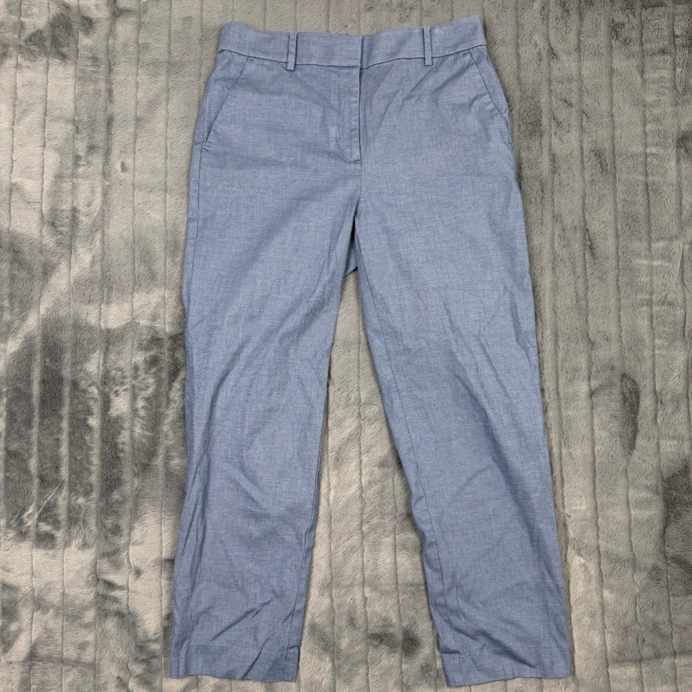 Loft The Perfect Straight Pants Womens 6 Blue Chambray Cotton Blend Trousers